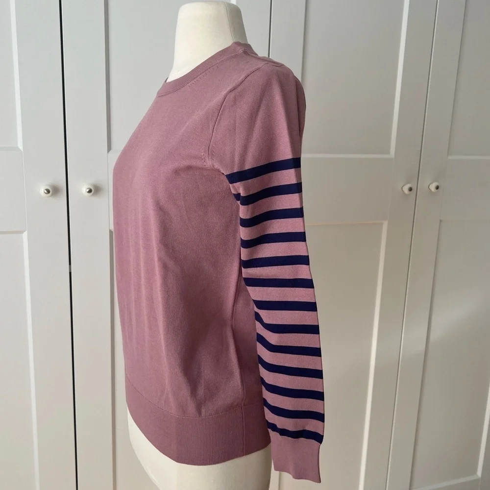 J Crew Silk Blend Knit Top Sweater with Navy Striped Sleeves size Small